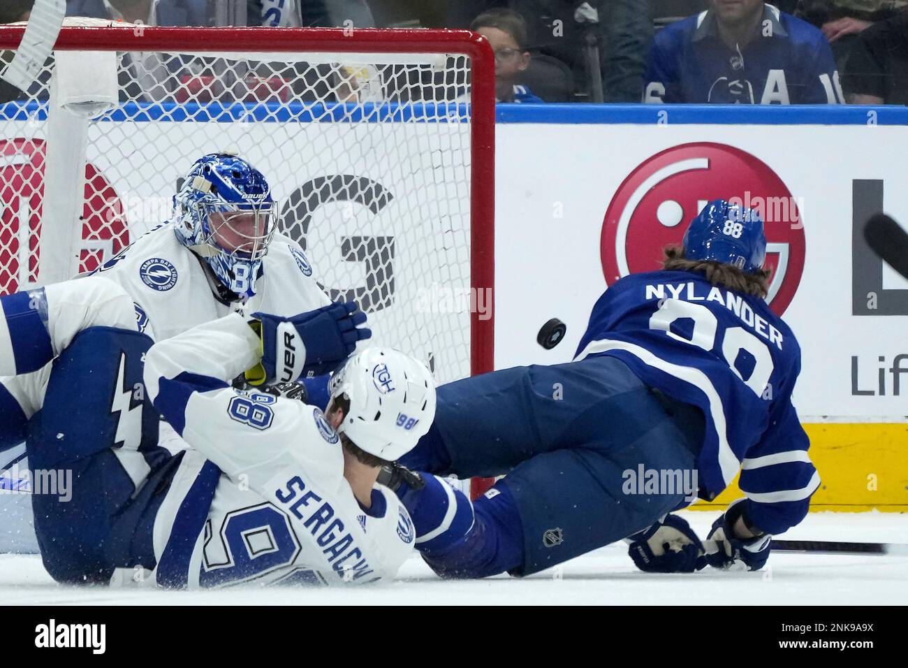 Tampa Bay Lightning defenseman Mikhail Sergachev (98) catches a penalty