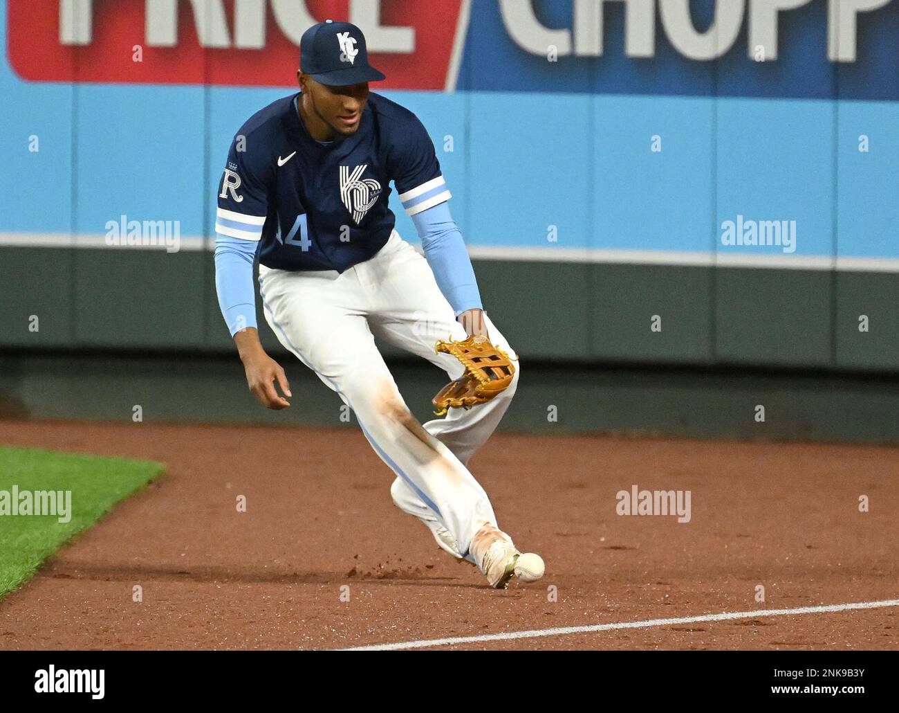 April 30 2022: Kansas City shortstop Nicky Lopez (8) before the game with  New York Yankees and Kansas City Royals held at Kauffman Stadium in Kansas  City Mo. David Seelig/Cal Sport Medi