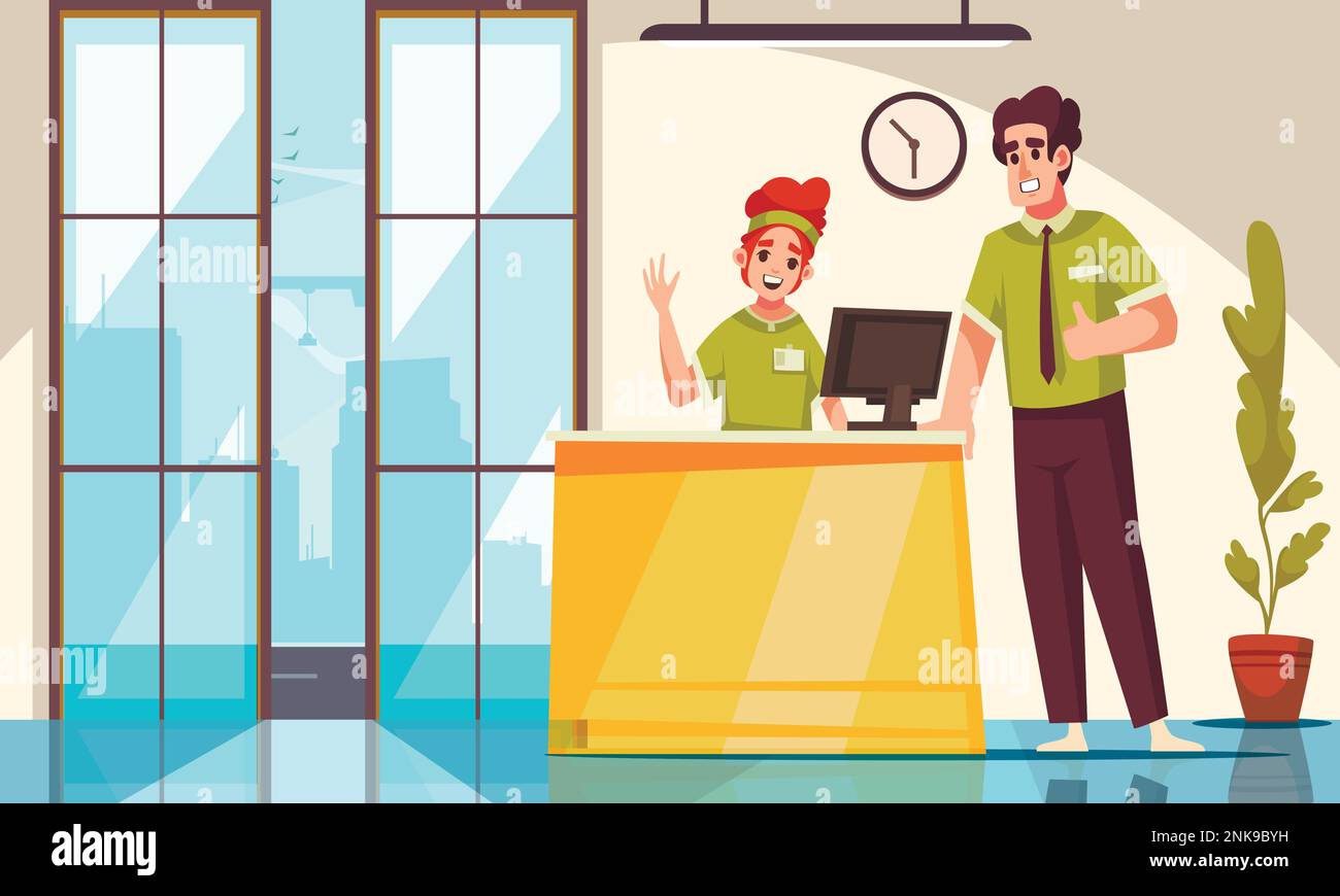 Teenager boy and girl at first work as salesperson cartoon vector ...