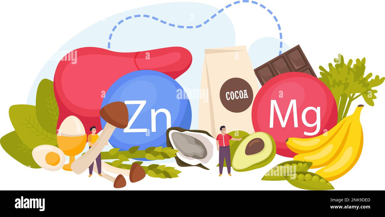 Natural food sources of zinc and magnesium flat composition with liver