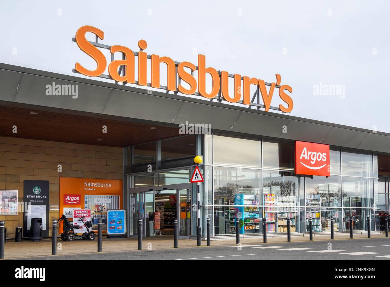 Entrance to the Sainsbury's supermarket, Prestwick, Scotland, UK Stock