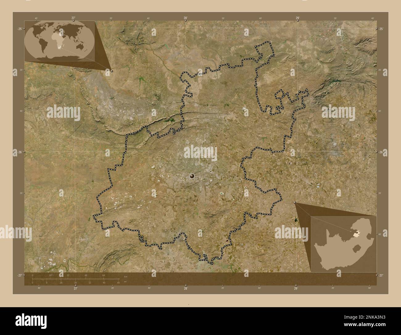 Daveyton Location Gauteng, province of South Africa. Low resolution satellite map. Corner ...