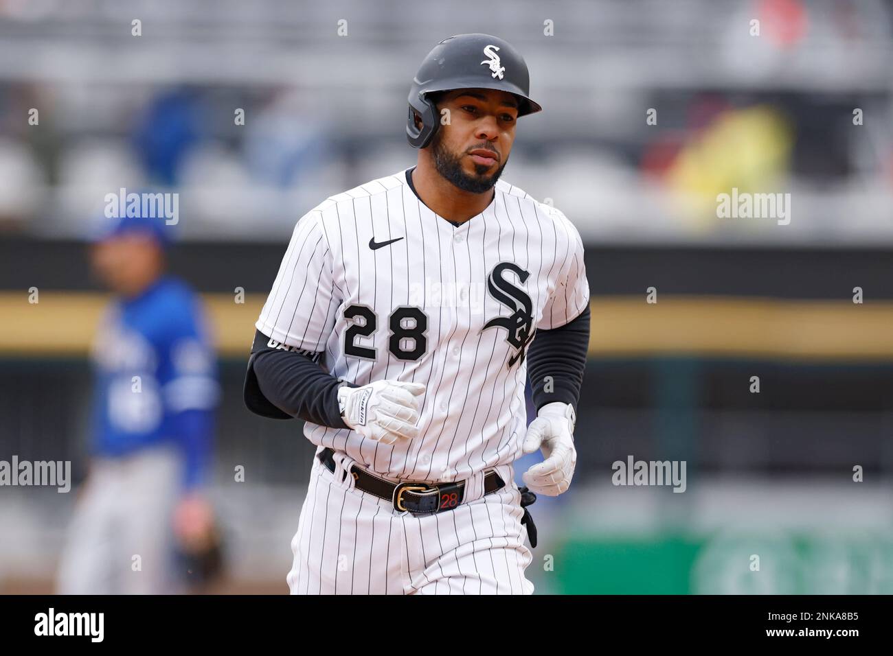 CHICAGO, IL - APRIL 28: Chicago White Sox second baseman Leury Garcia (28)  rounds the bases after a solo homerun in the sixth inning of an MLB game  against the Kansas City
