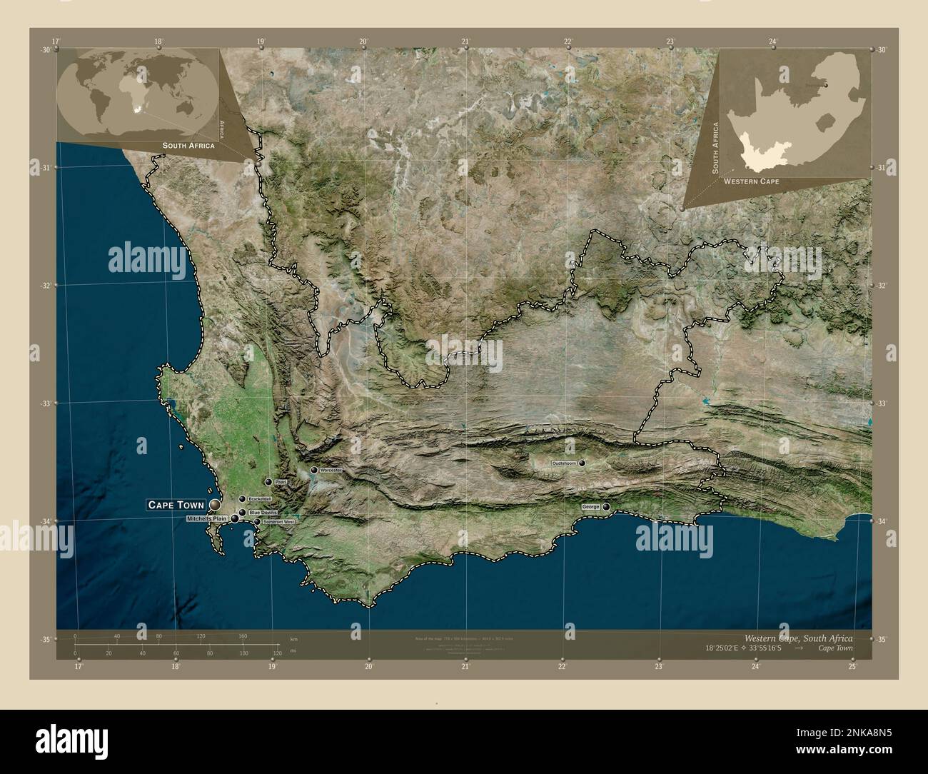 Western Cape, province of South Africa. High resolution satellite map