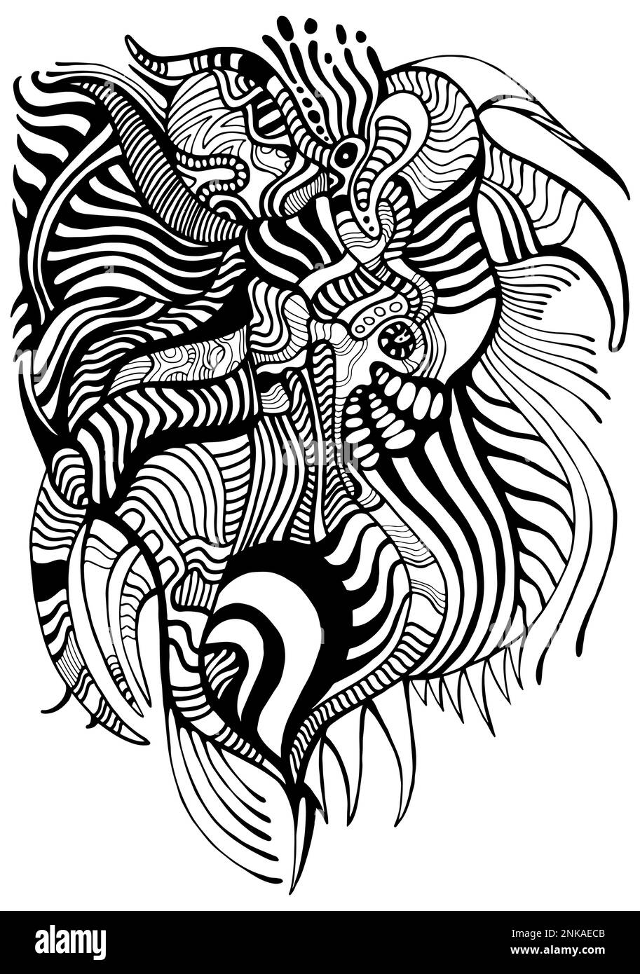 Ornamental black and white doodle style pattern, isolated on white ...