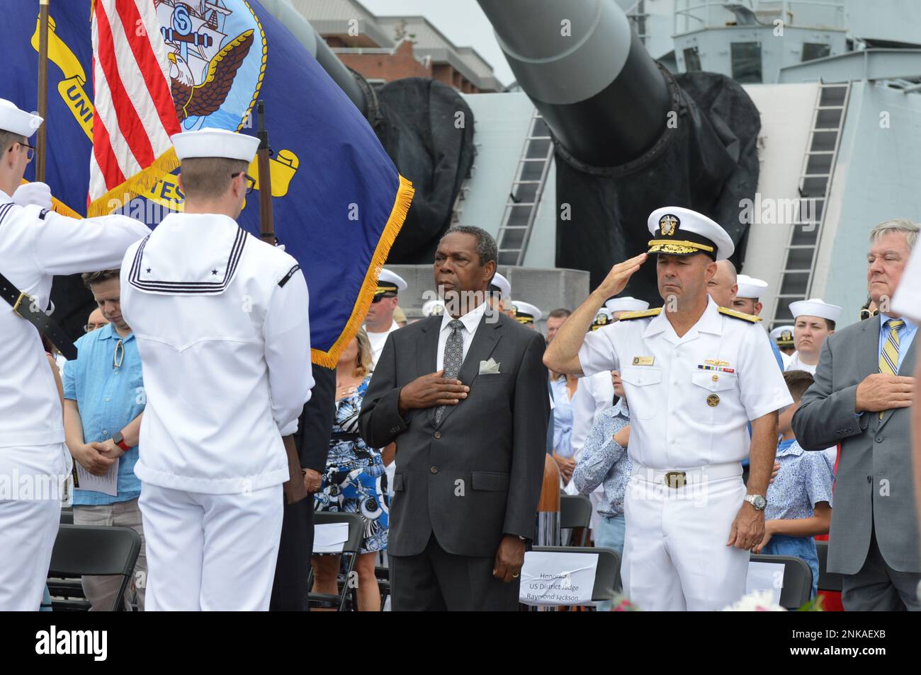 A color guard from Naval Station Norfolk presents the colors during a