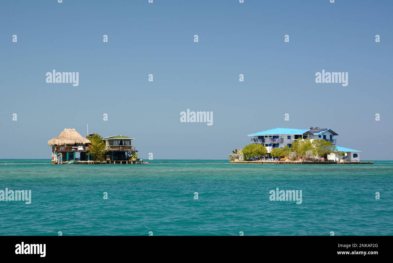 Overwater houses in San Bernardo archipelago. Caribbean sea. Colombia Stock Photo