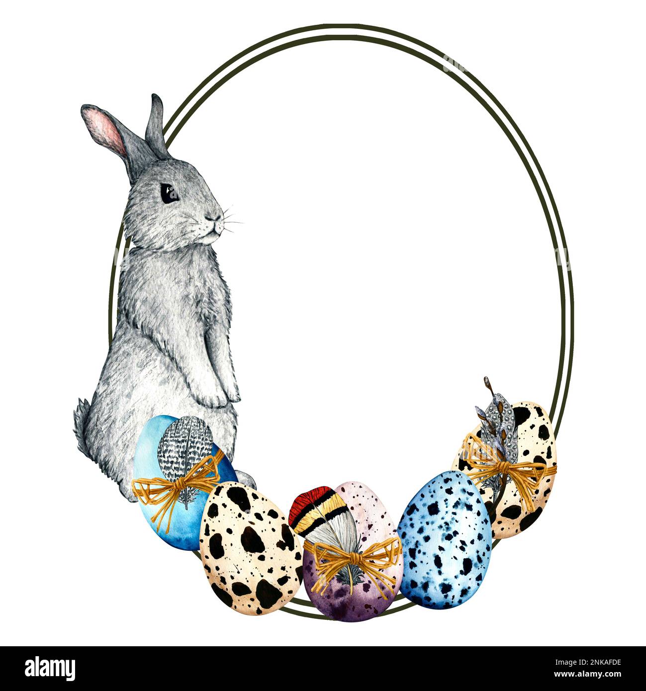 Easter Frame Rabbit Watercolor frame easter with hare, rabbit, bunny and colored eggs ...