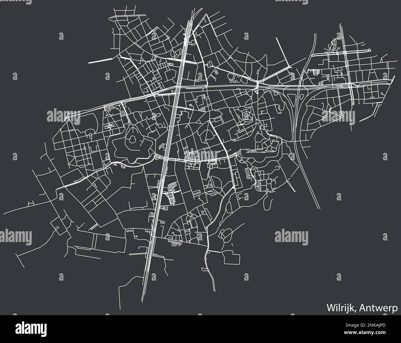 Street roads map of the WILRIJK DISTRICT, ANTWERP Stock Vector Image
