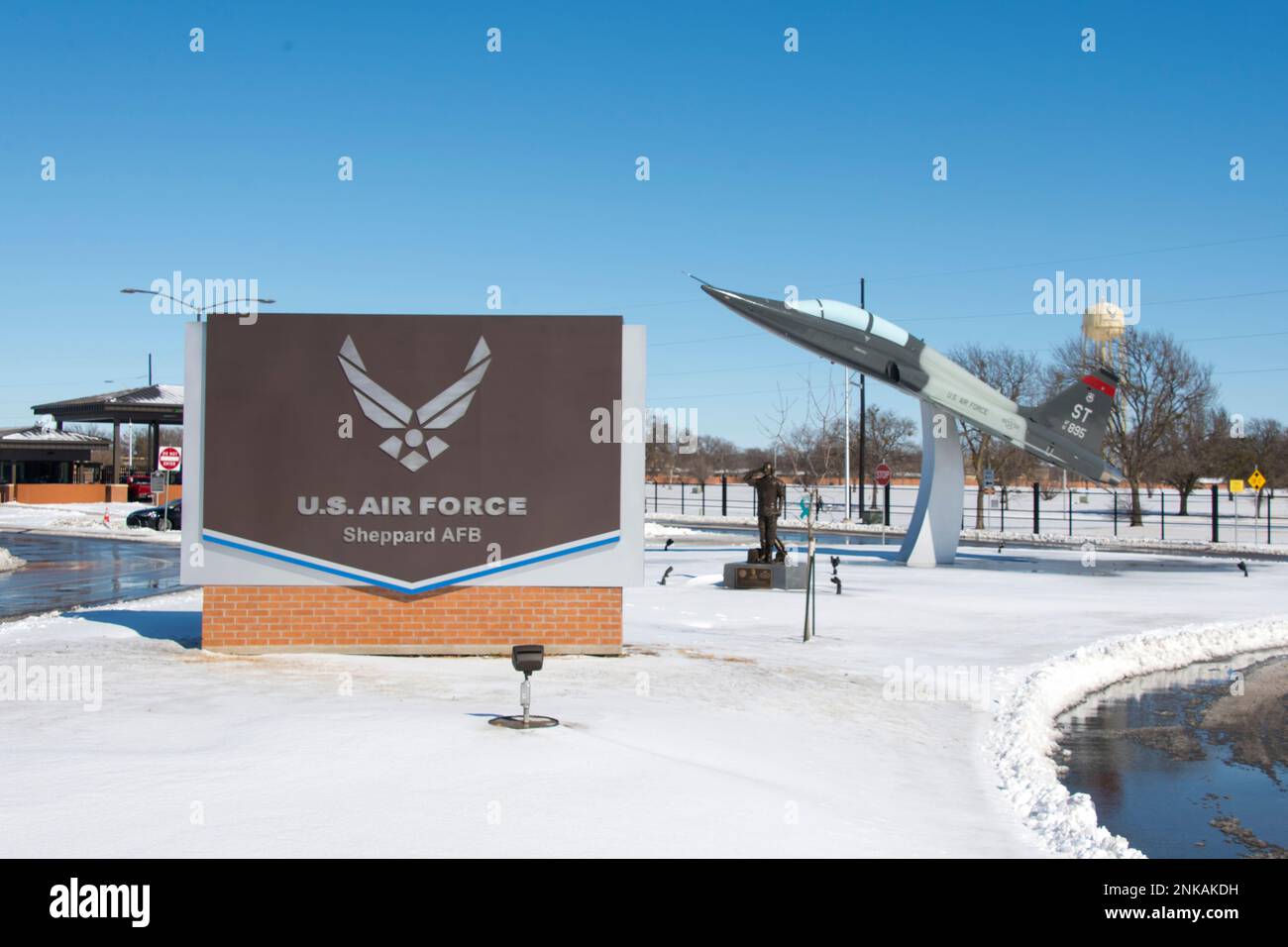 In this image provided by the U.S. Air Force, the main gate at Sheppard Air Force Base, Texas