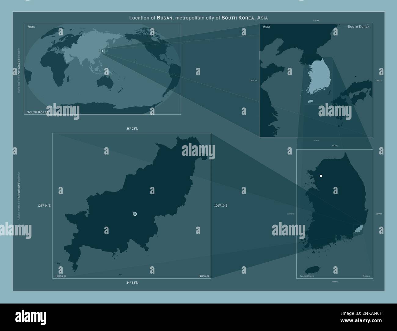 Busan, metropolitan city of South Korea. Diagram showing the location ...