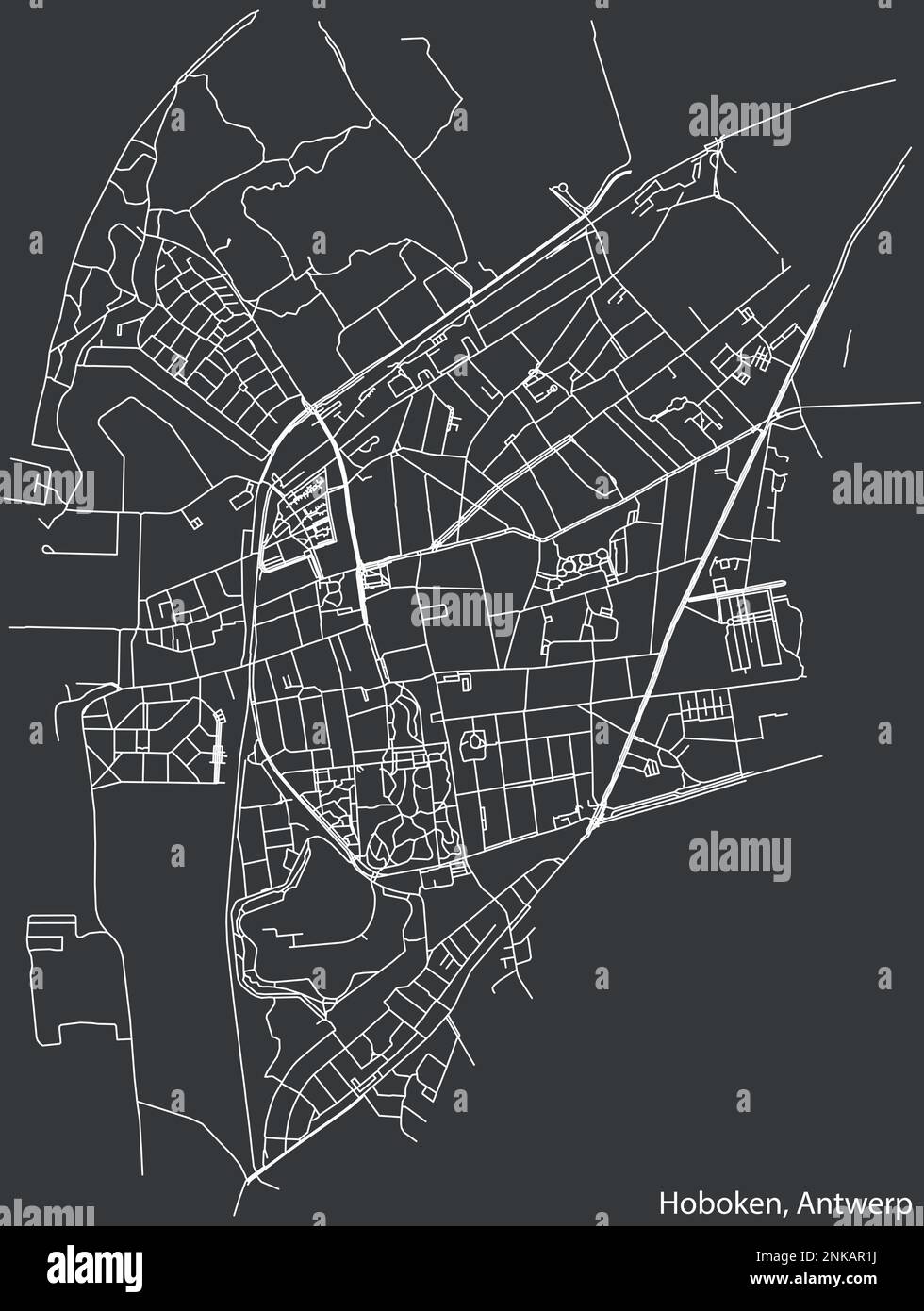 Street roads map of the HOBOKEN DISTRICT, ANTWERP Stock Vector Image