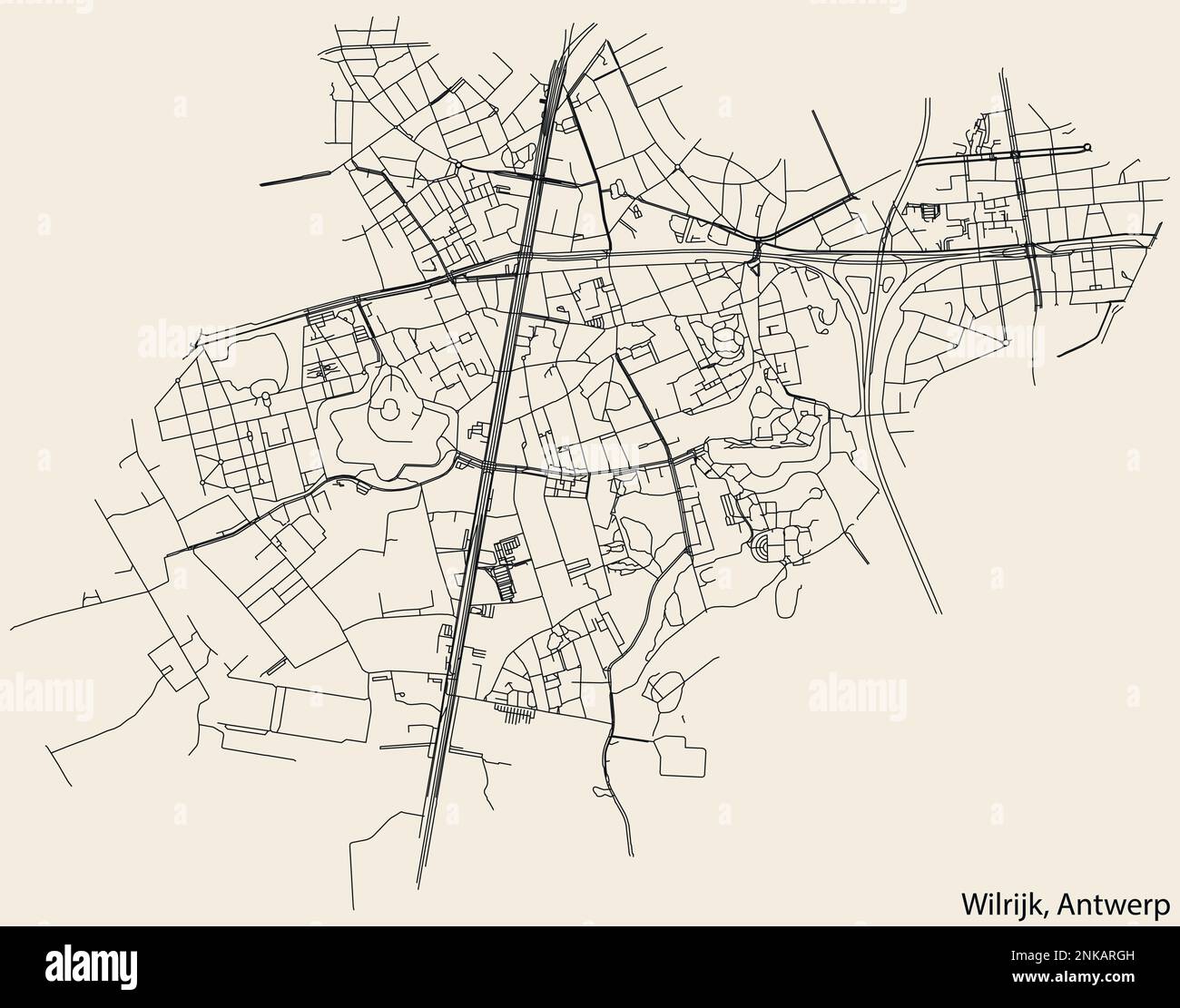 Street roads map of the WILRIJK DISTRICT, ANTWERP Stock Vector Image
