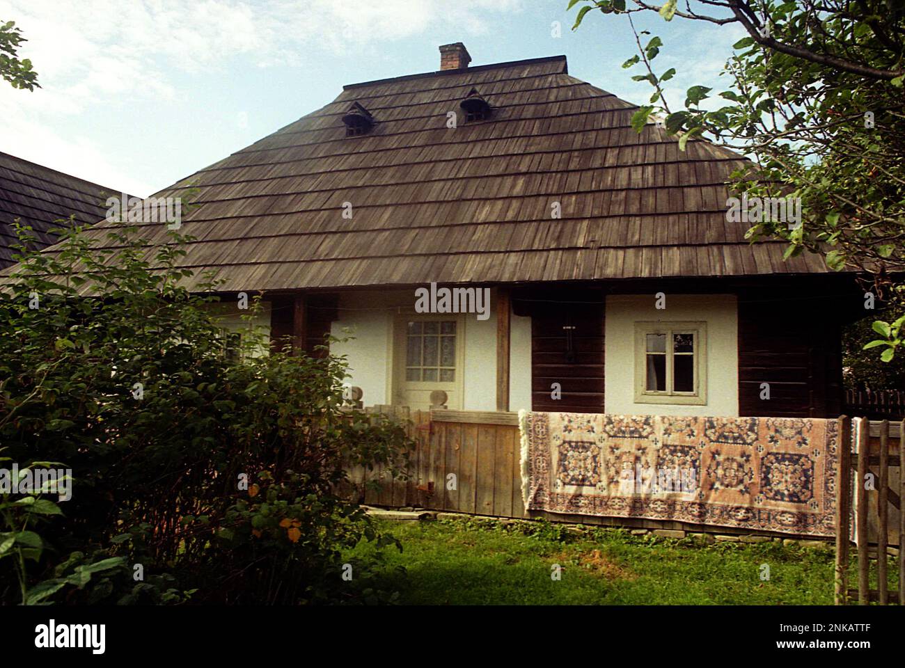 Traditional wooden house in Straja, Suceava County, Romania, 2001 Stock Photo