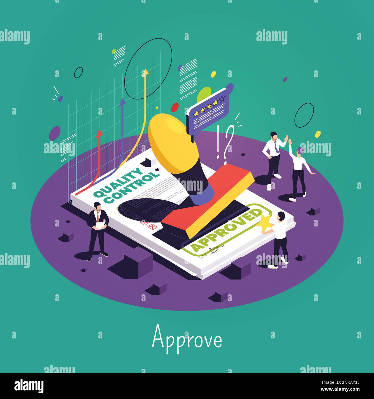 Quality control isometric abstract background with document certified