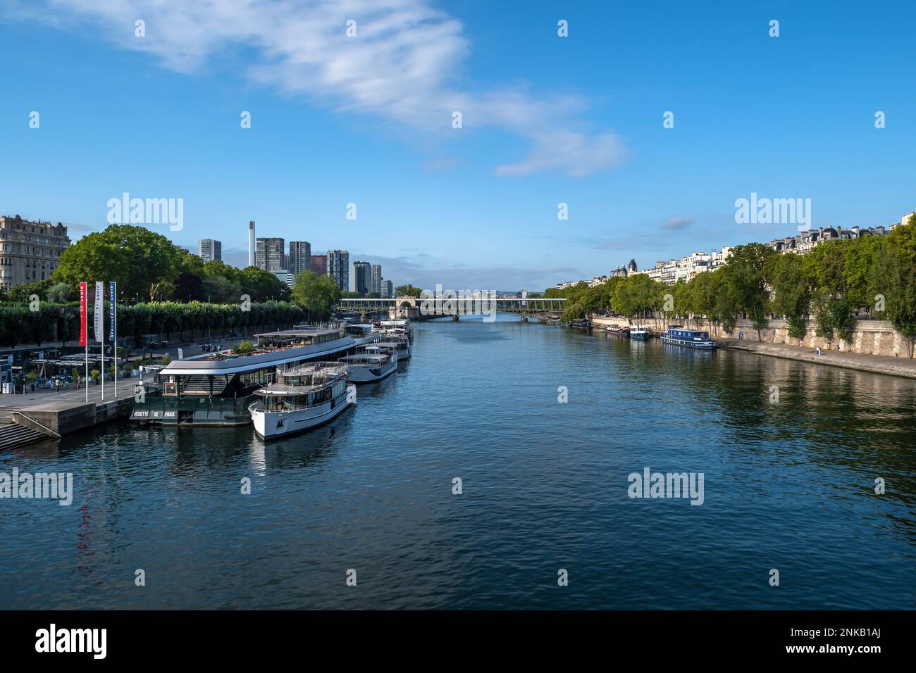 Paris Rive Rouche River Seine In Paris With Promenade, Anchored And Modern Office ...
