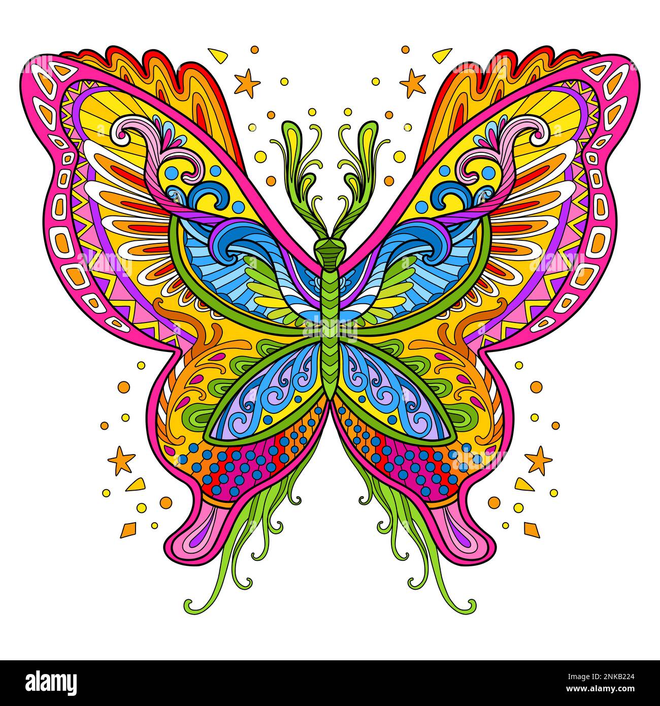 Abstract butterfly close up with tangle doodle elements. Vector