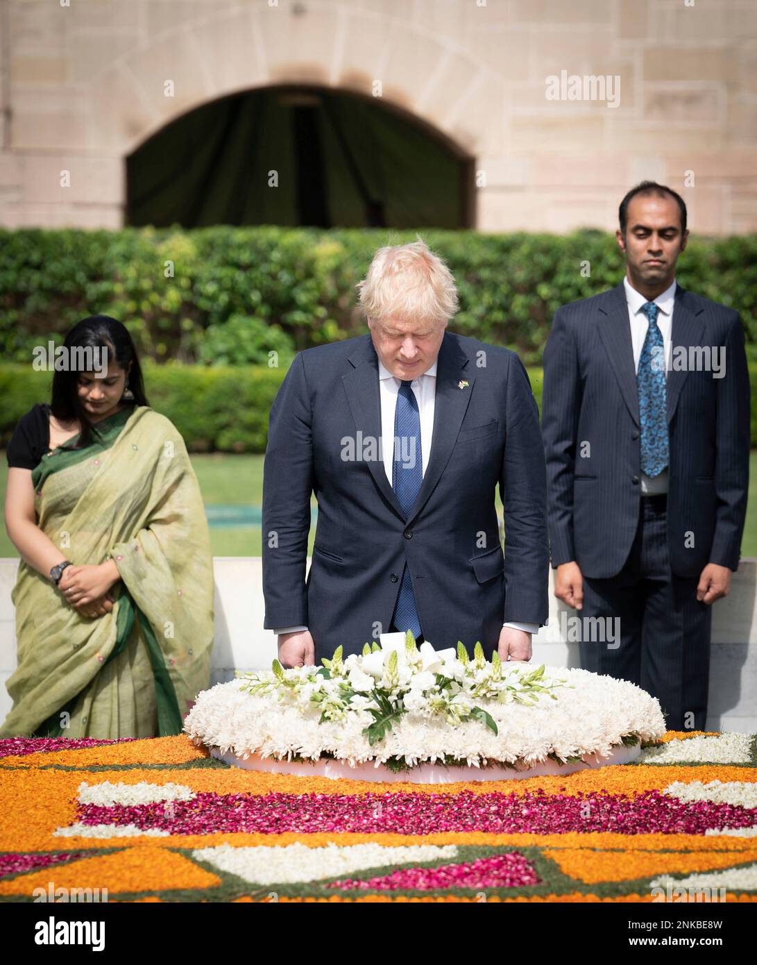 British Prime Minister Boris Johnson, center, attends Mahatma Gandhi's ...