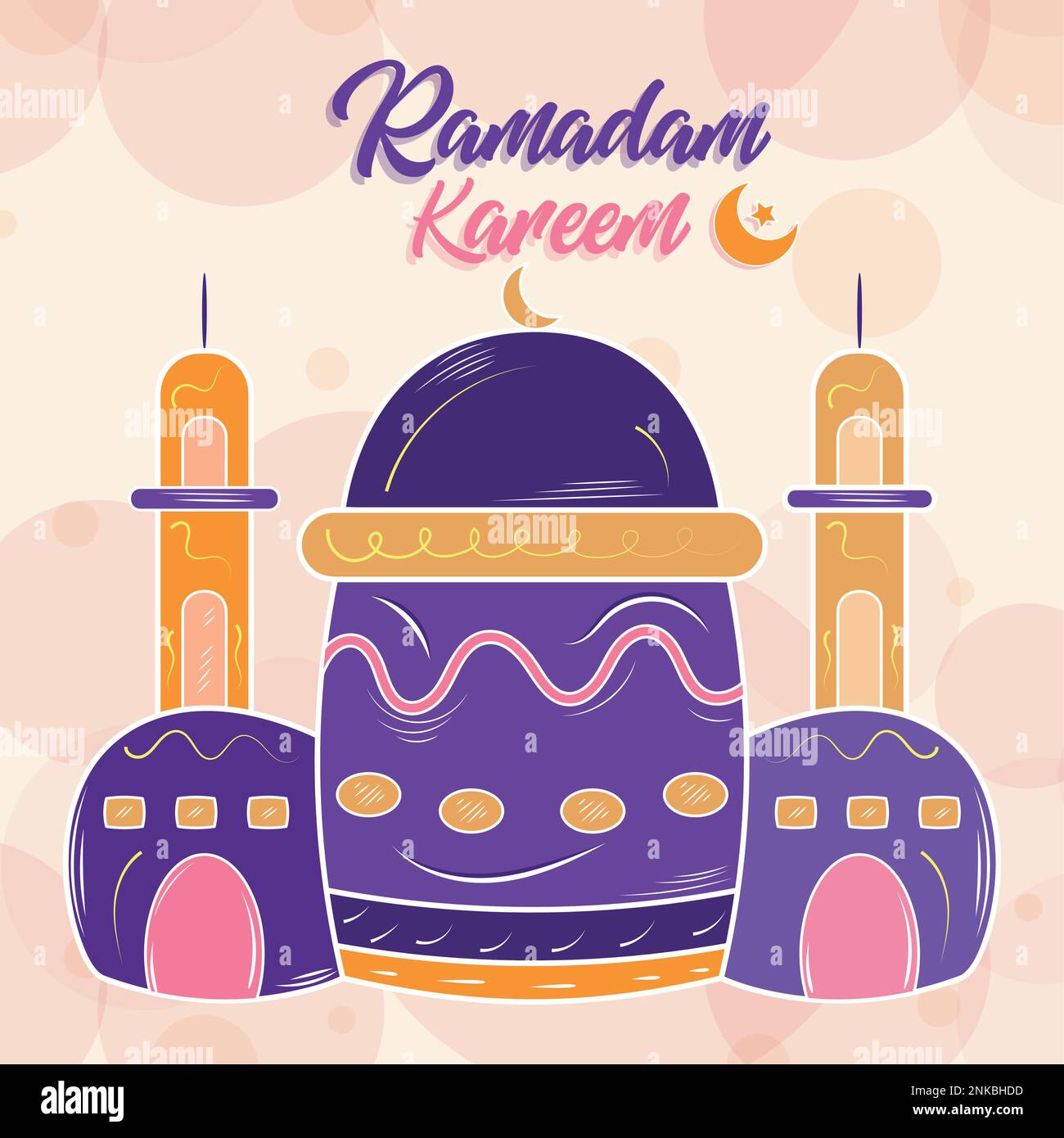 Colored ramadam kareem poster with sketch of mosque Vector Stock Vector