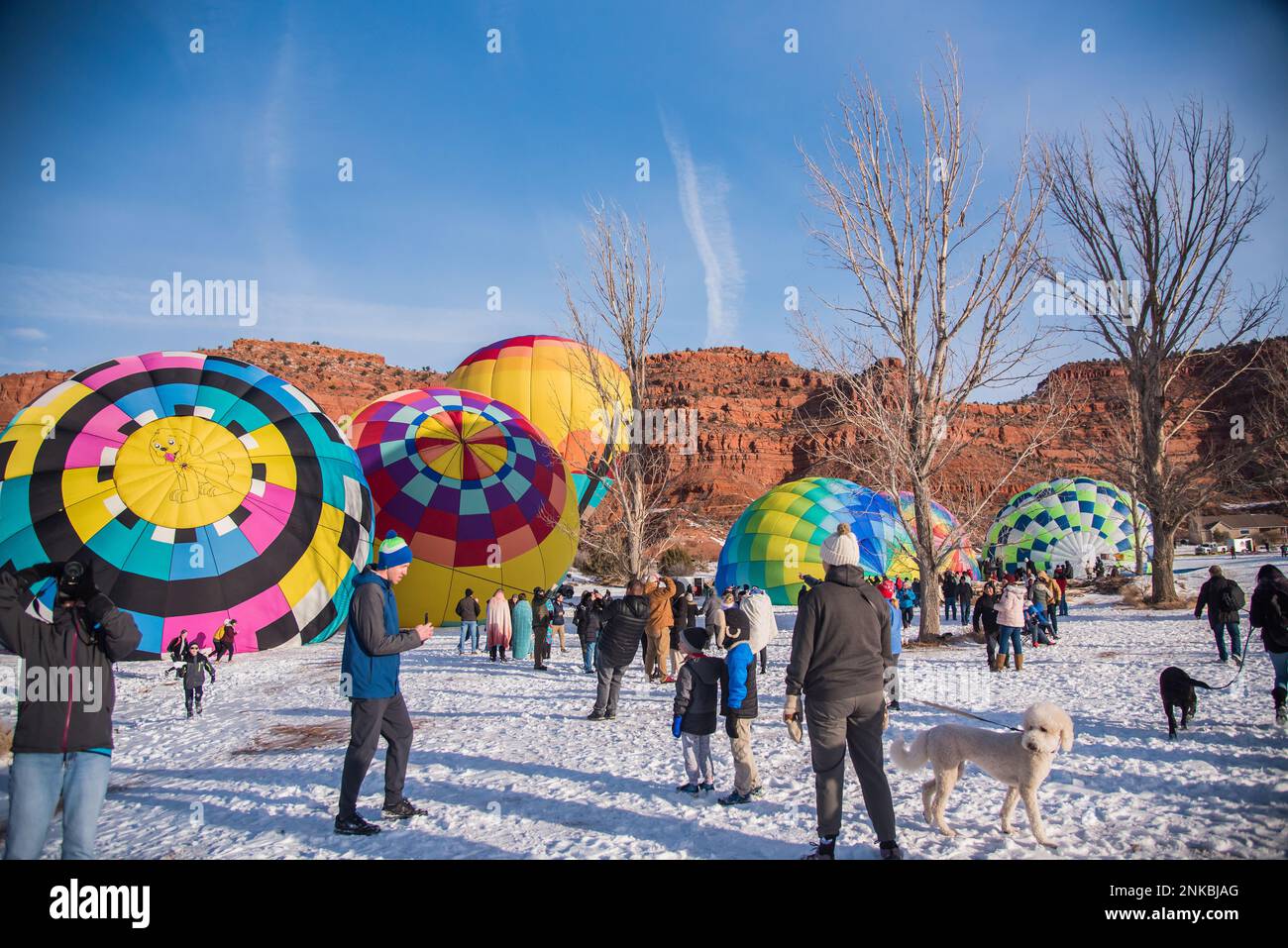 Kanab, Utah, USA - Feb. 18, 2023.  Family fun at the annual Balloons and Tunes Festival. Adults, kids and even dogs take part. Stock Photo