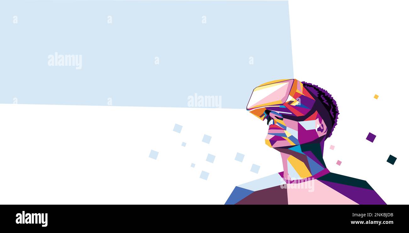 Vector illustration of a man wearing virtual reality glasses. The concept of modern technology. In modern art style Stock Vector
