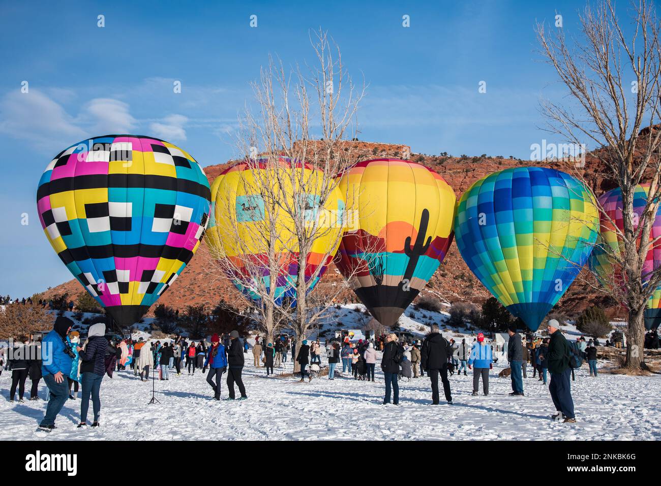Kanab, Utah, USA - Feb. 18, 2023. The annual Balloons and Tunes Festival takes place the 3rd week of February in this beautiful red rock country. Stock Photo