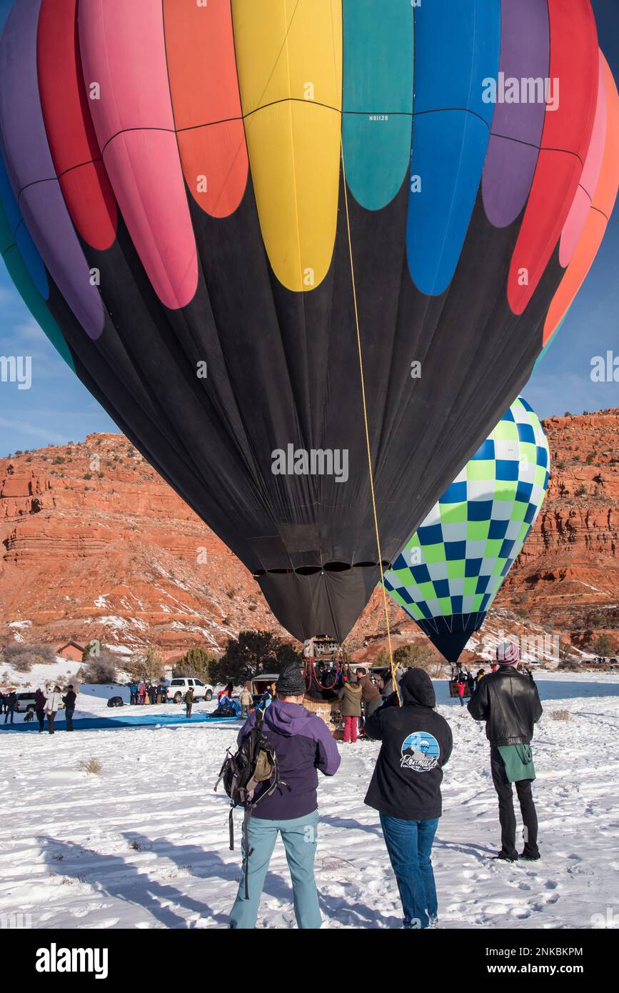 Kanab, Utah, USA - Feb. 18, 2023. The annual Balloons and Tunes Festival takes place the 3rd week of February in this beautiful red rock country. Stock Photo