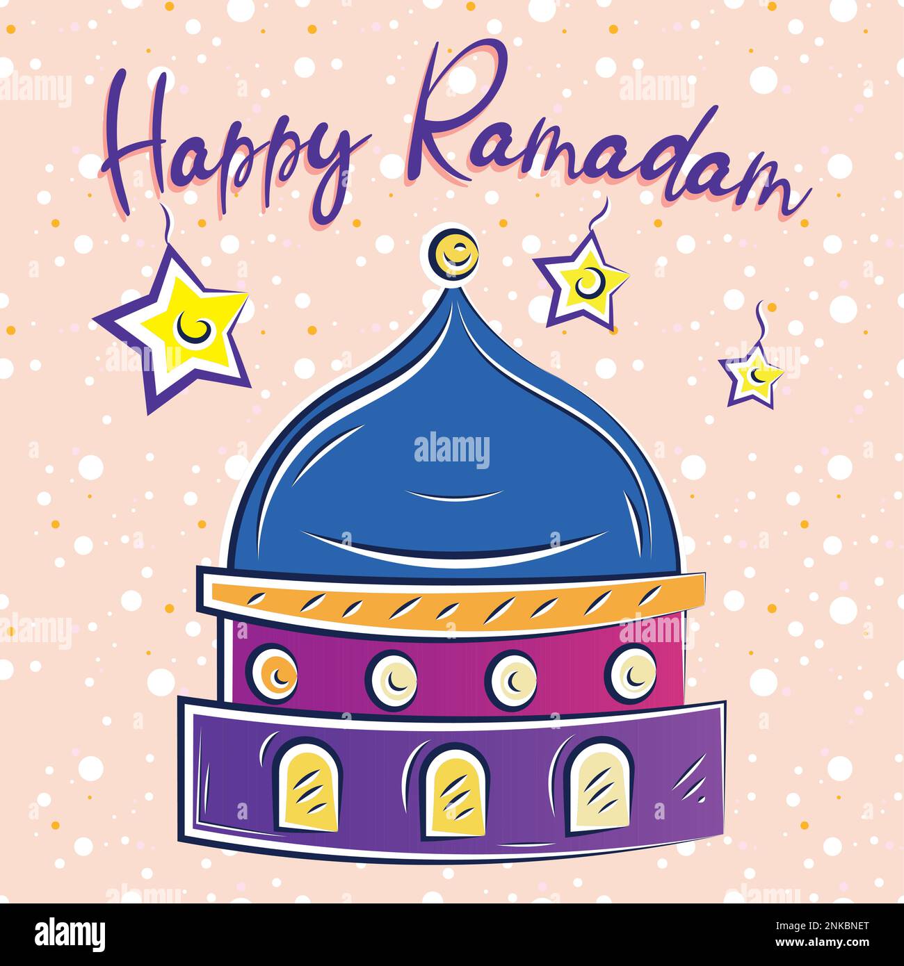 Happy ramadam kareem poster with stars and mosque sketch Vector Stock Vector