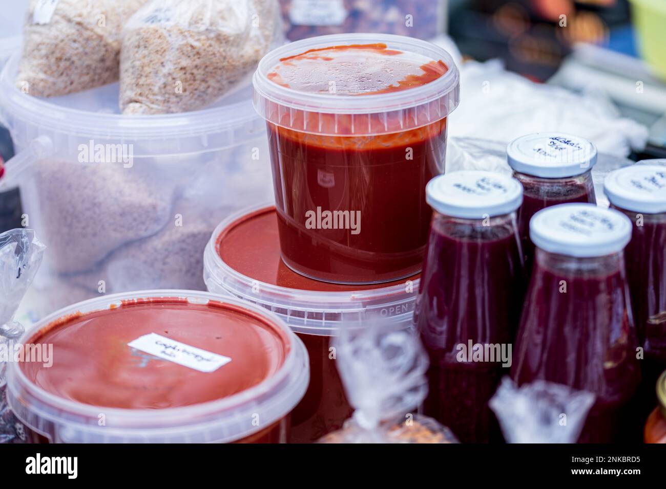 handmade marmalade from rosehip. Rosehip in plastic on market. Jam without sugar Stock Photo Alamy