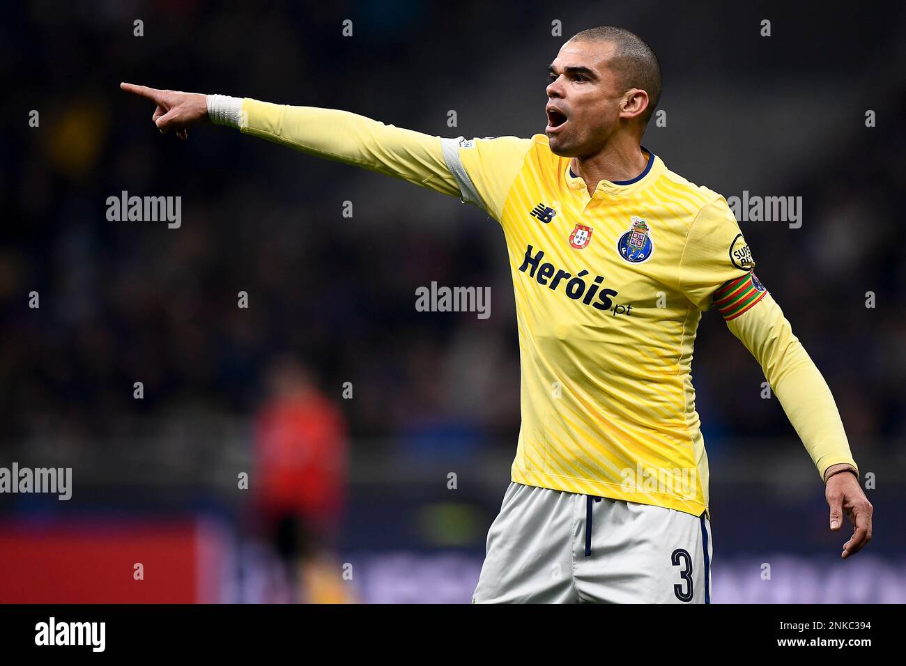 Milan, Italy. 22 February 2023. Pepe (Kepler Laveran Lima Ferreira) of FC Porto gestures during the UEFA Champions League round of 16 football match between FC Internazionale and FC Porto. Credit: Nicolò Campo/Alamy Live News Stock Photo