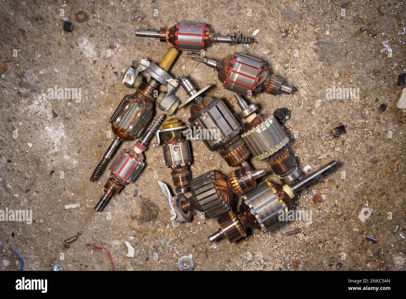 Old coils taken out of electric motors. Recycling of steel waste Stock Photo Alamy