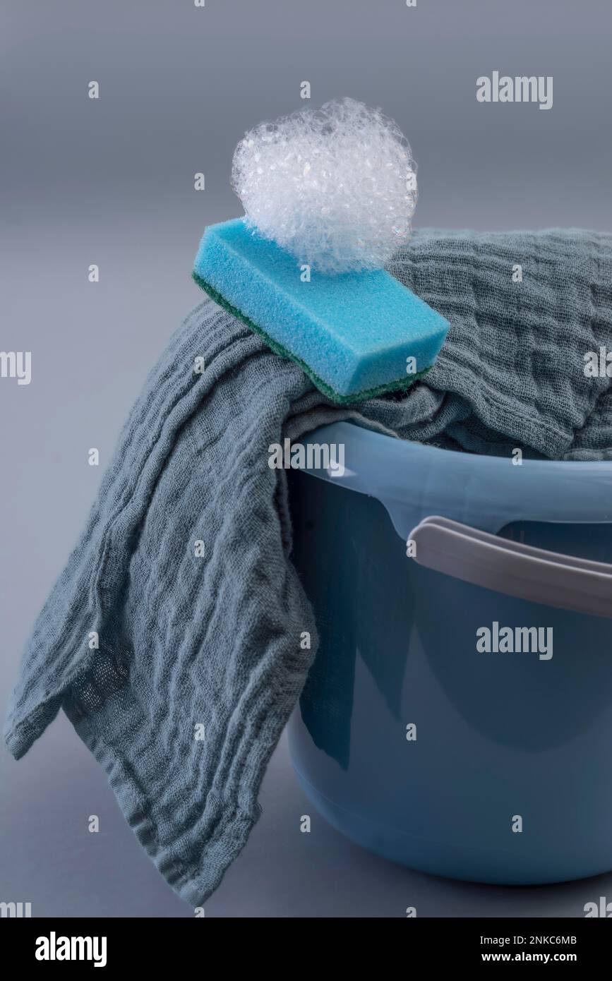 Cleaning bucket with cleaning cloth, cleaning sponge Stock Photo Alamy