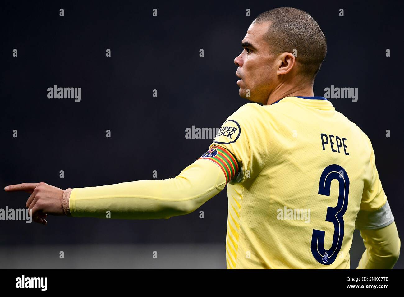 Milan, Italy. 22 February 2023. Pepe (Kepler Laveran Lima Ferreira) of FC Porto gestures during the UEFA Champions League round of 16 football match between FC Internazionale and FC Porto. Credit: Nicolò Campo/Alamy Live News Stock Photo