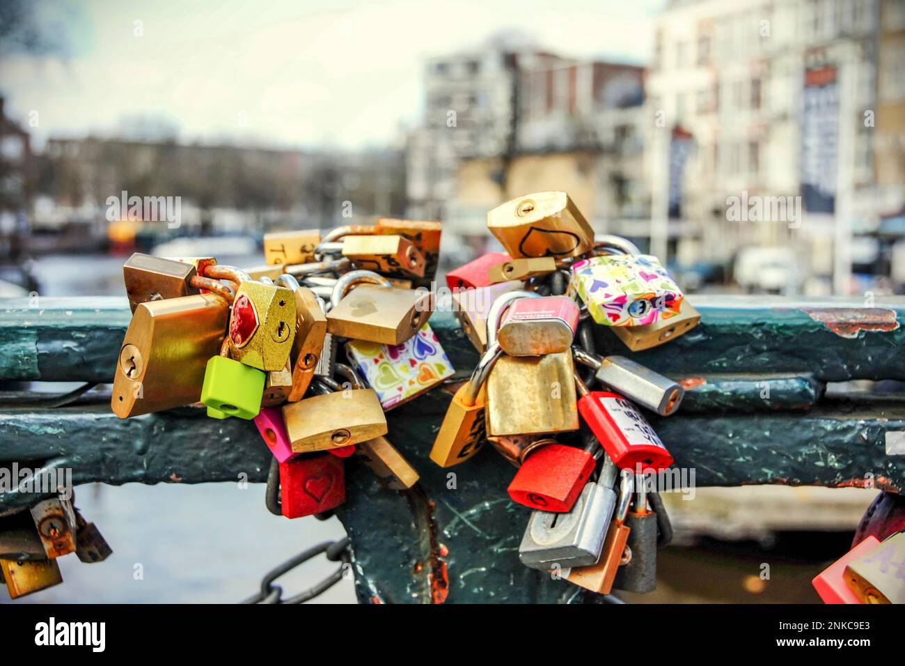 love locks, Padlocks tied on a bridge as a symbol of eternal love Stock Photo