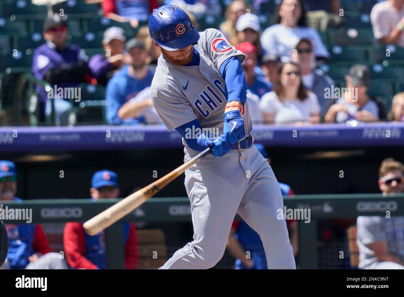 April 17 20261: Chicago left fielder Clint Frazier (27) gets a hit during  the game with Chicago Cubs and Colorado Rockies held at Coors Field in  Denver Co. David Seelig/Cal Sport Medi(Credit