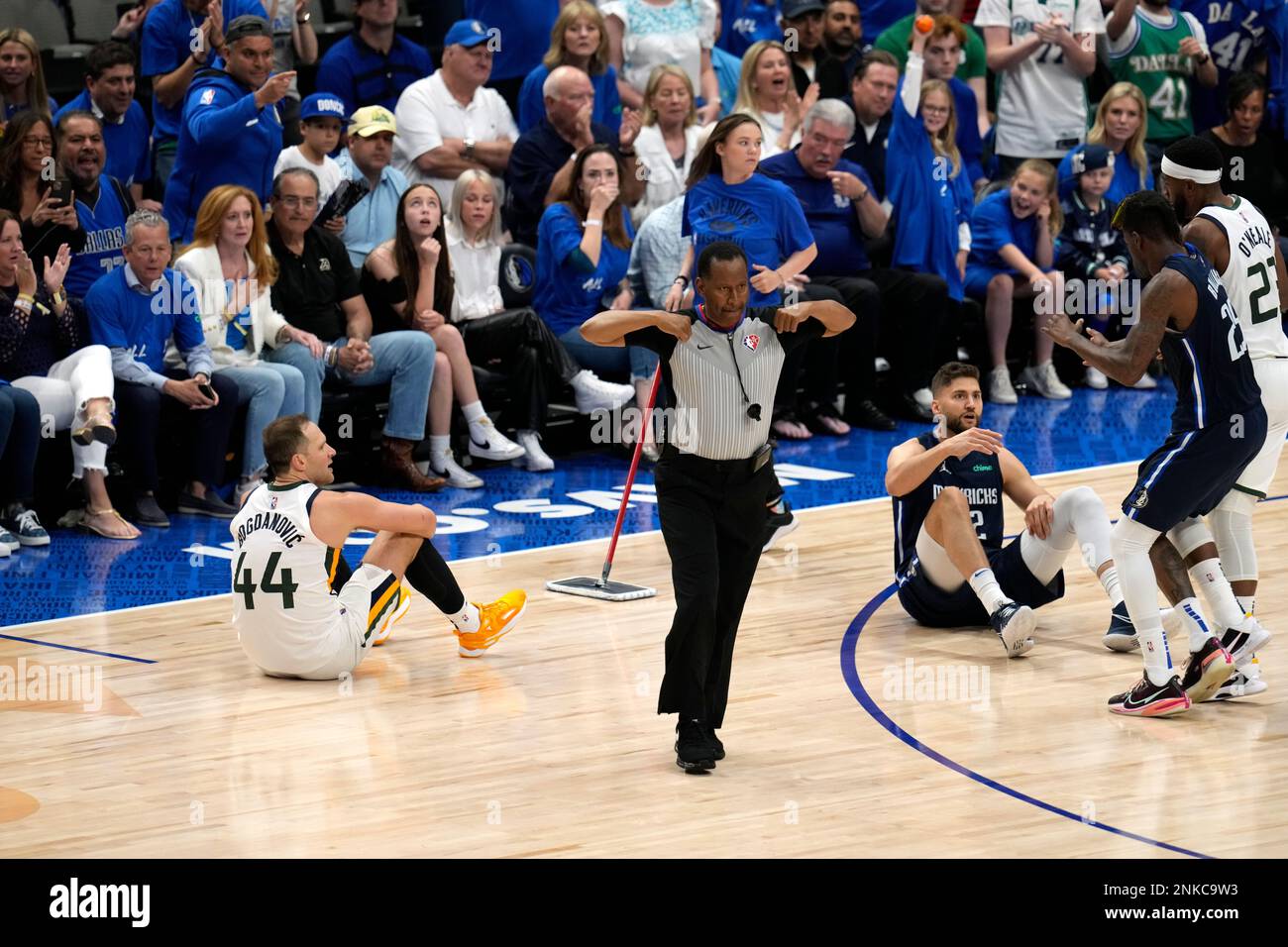 NBA referee James Capers (19) calls a foul during Game 1 of an NBA