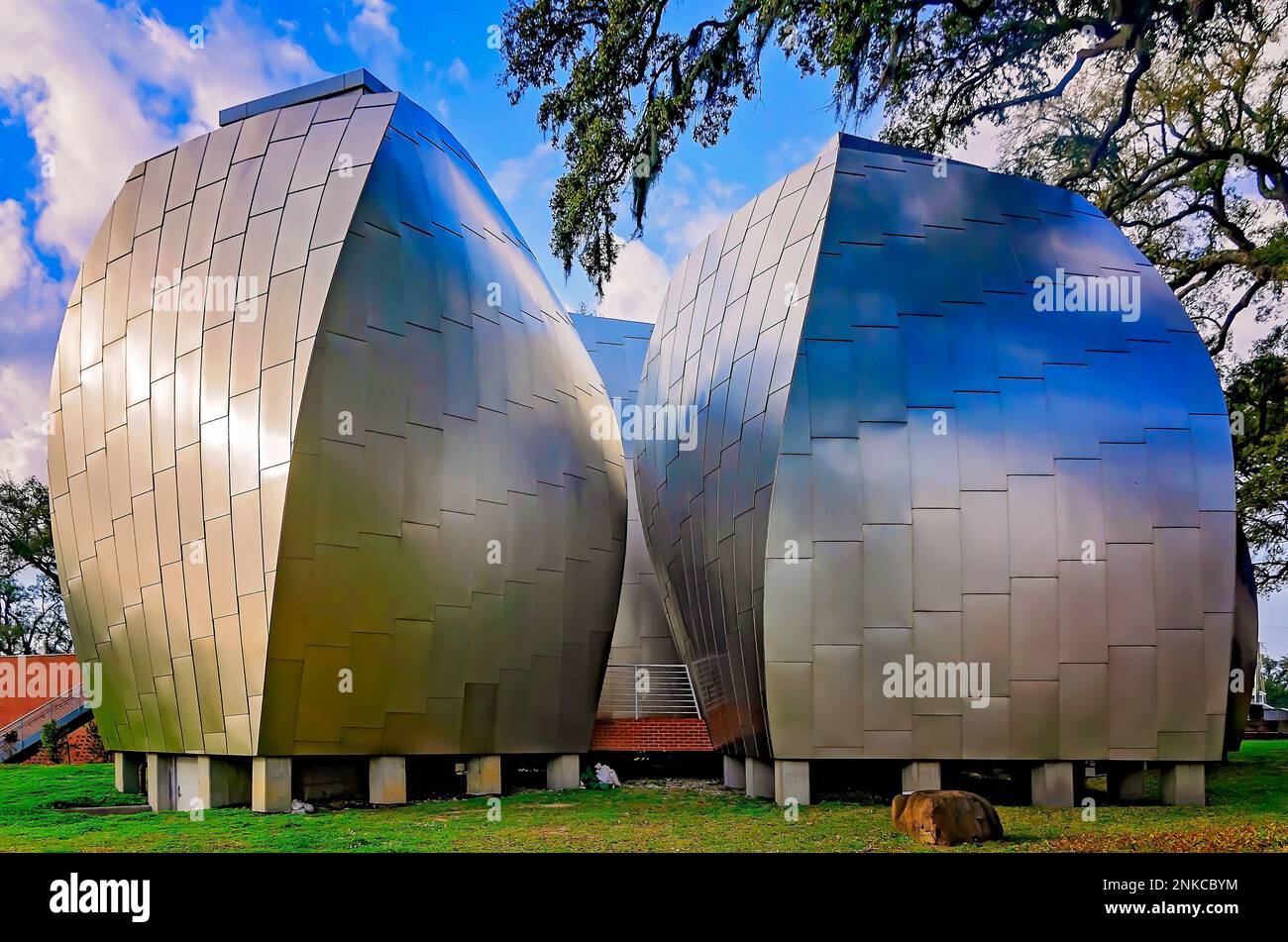 Four stainless steel pods designed by architect Frank Gehry are pictured at the Ohr-O’Keefe Museum of Art, Feb. 22, 2023, in Biloxi, Mississippi. Stock Photo