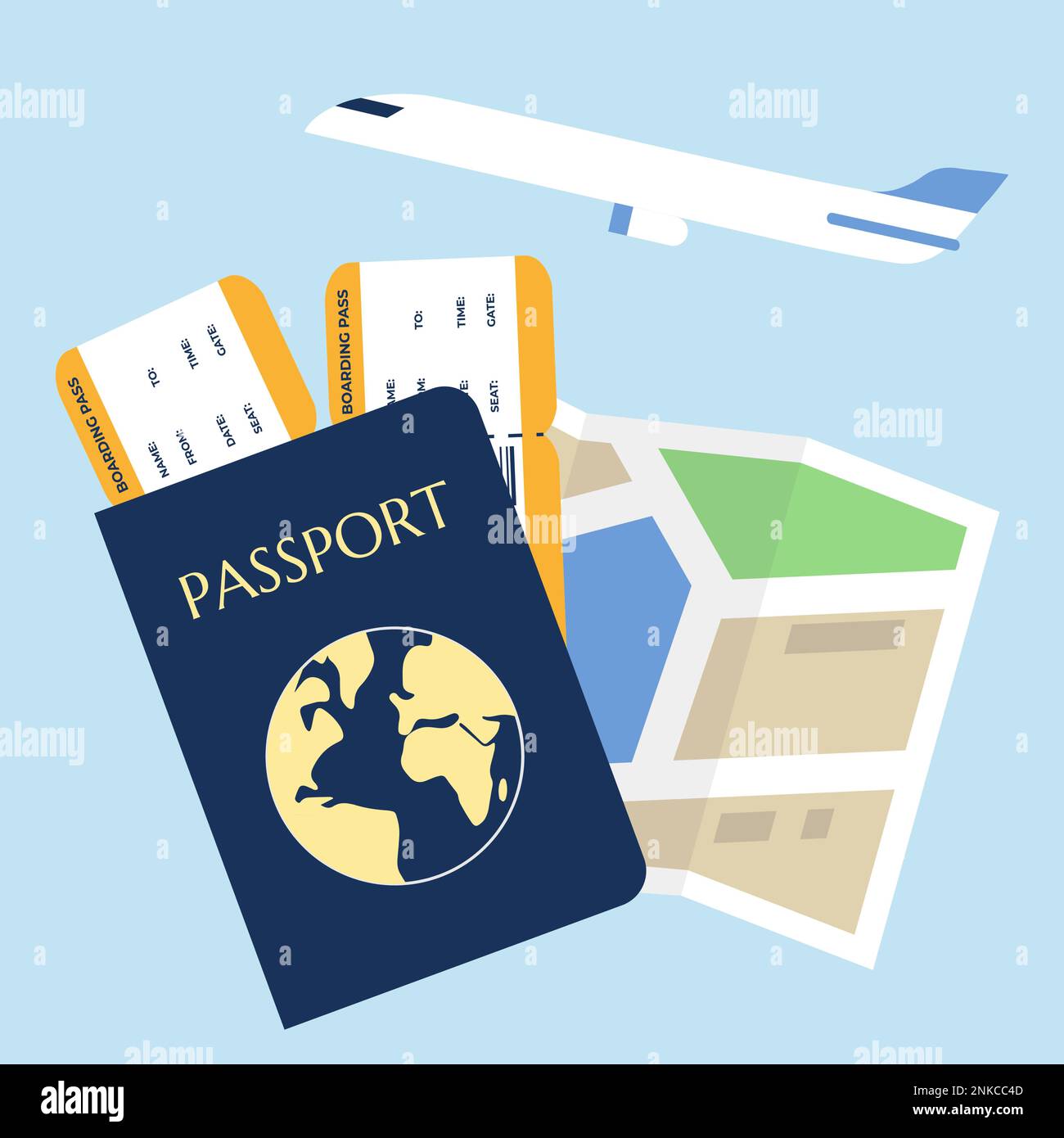 Passport With Tickets, Map And Airplane Concept For Travel Vector ...
