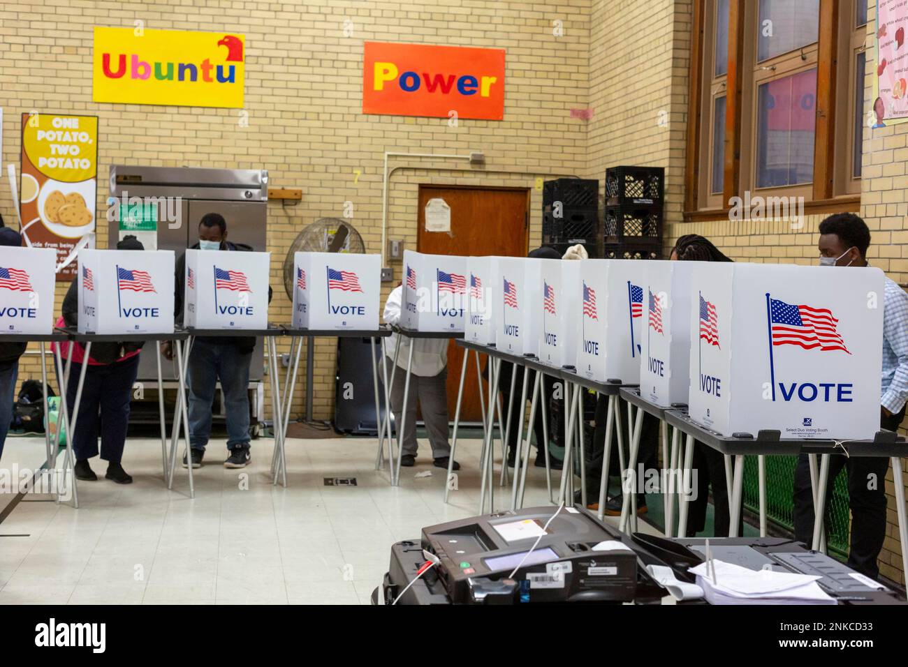 Detroit, Michigan USA, 8 November 2022, Voters cast ballots in the 2022 midterm election at the J.E. Clark Preparatory Academy, a Detroit public Stock Photo