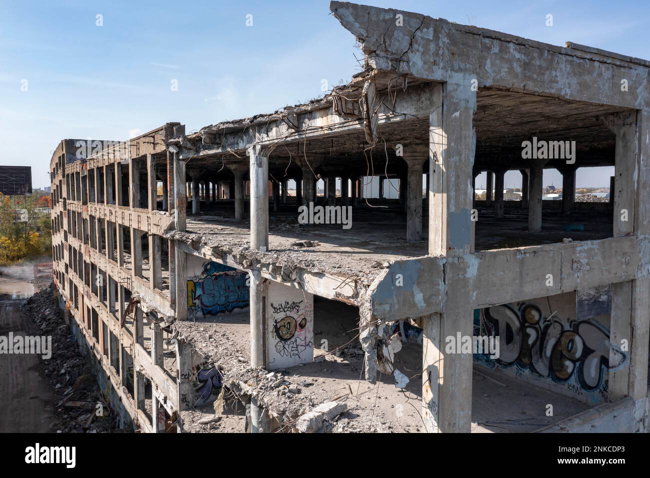 demolition of a part of the abandoned Packard plan, Detroit, Michigan Stock Photo