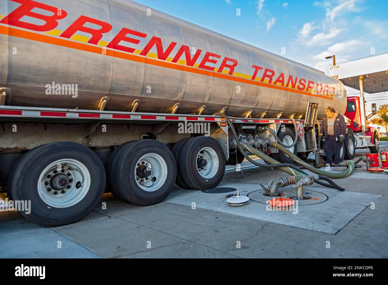 Roseville, Michigan, A tanker truck delivers gasoline to a Costco gas