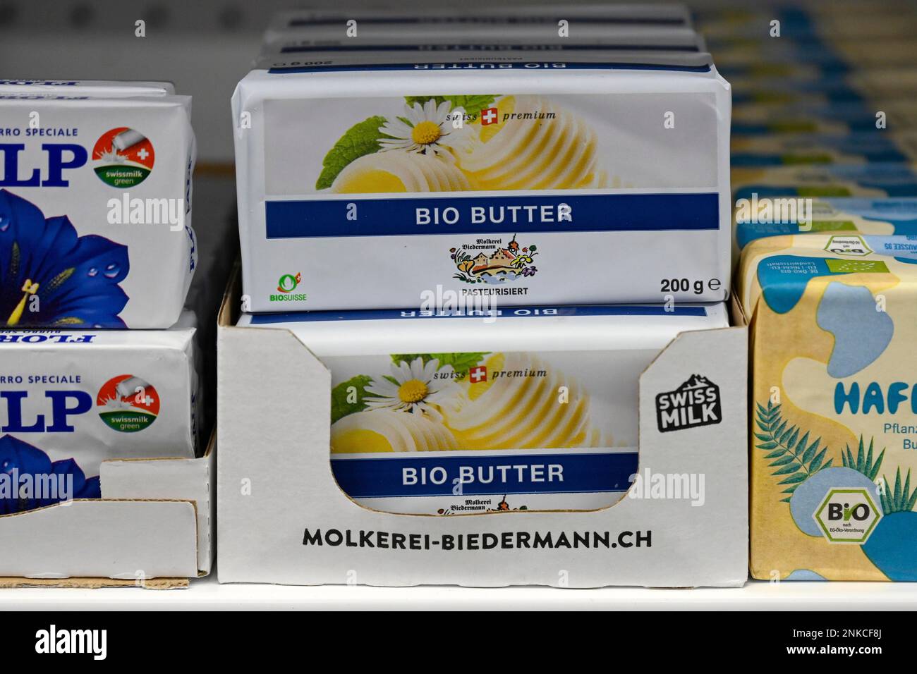 Organic butter shelf Stock Photo