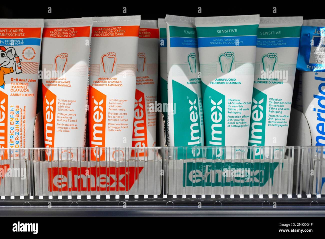 Sales shelf elmex toothpaste Stock Photo - Alamy