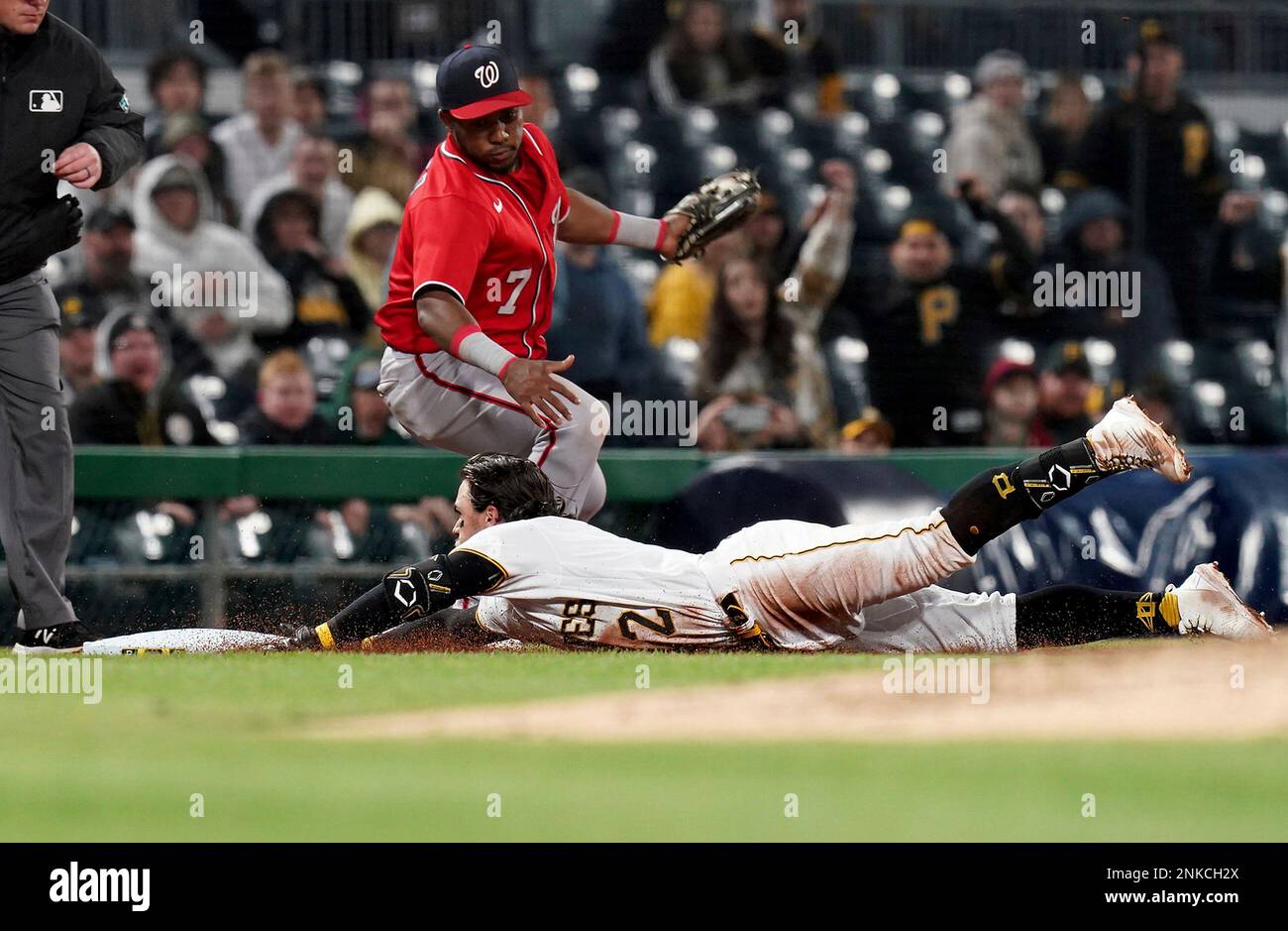 Pittsburgh Pirates first baseman Michael Chavis gets into position during a  baseball game against the Tampa Bay Rays Saturday, June 25, 2022, in St.  Petersburg, Fla. (AP Photo/Steve Nesius Stock Photo - Alamy