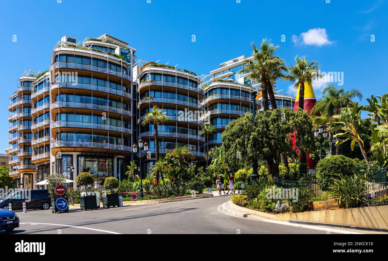 Monaco, France - August 2, 2022: One Monte Carlo mixed use building by Rogers Stirk Harbour at Place du Casino square at French Riviera coast in Monte Stock Photo