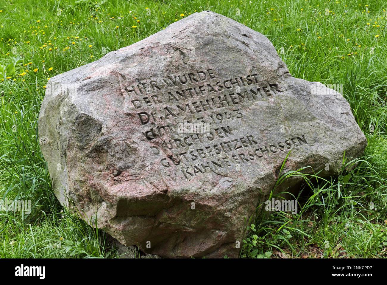 Memorial stone to a murder, Petzower Park, Petzow, Brandenburg, Germany Stock Photo