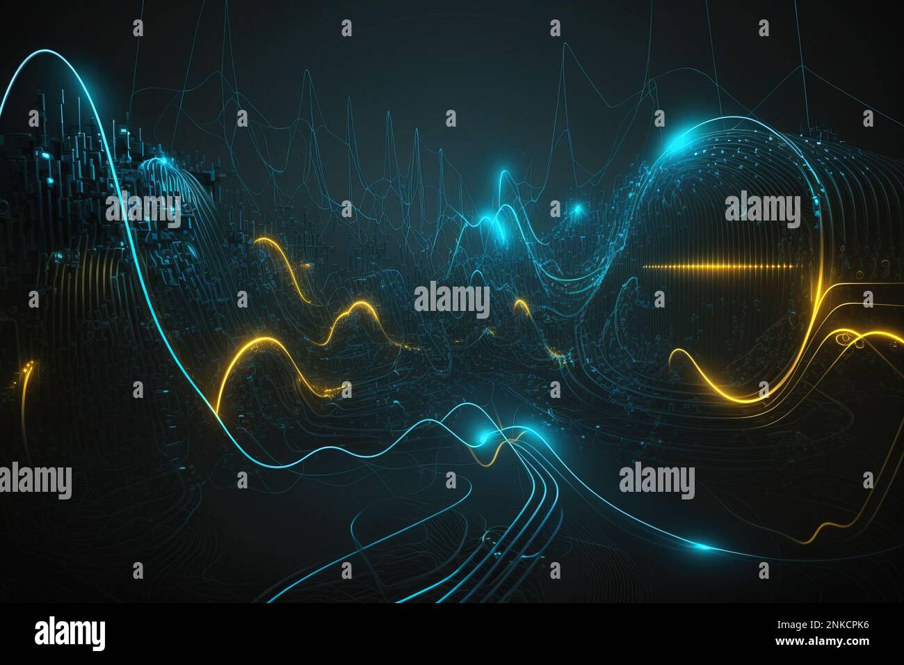 Neural digital and circuit board neon glow background. Ai generated ...