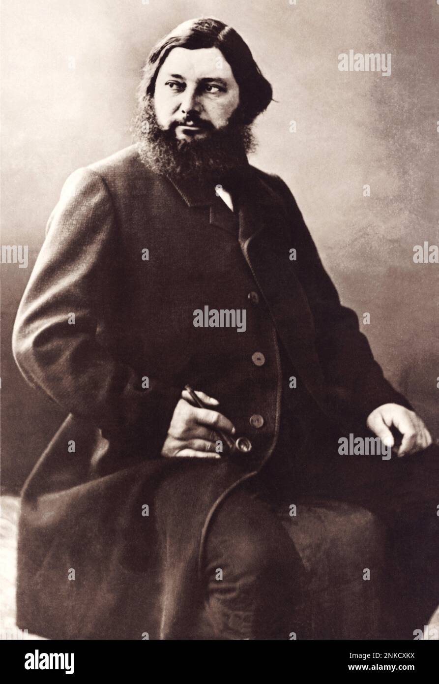 1861 ca, FRANCE : The  french  painter  GUSTAVE COURBET ( 1819 - 1877 ) . Photo by NADAR , Paris - ILLUSTRATORE - INCISORE - CARICATURISTA - CARICATURA - SATIRA  - ARTS - ARTE - PITTURA - painting - PITTORE - artist - artista - portrait - ritratto - barba - beard - pipa - pipe - fumo - smoke - fumatore - smoker ----  Archivio GBB Stock Photo