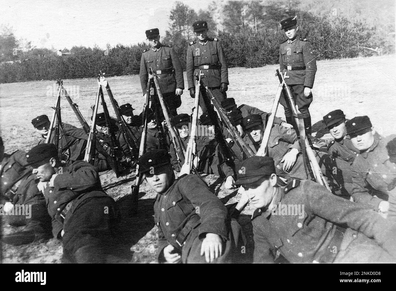 Picture of Trawniki guards at Sobibor, taken in 1943.  Trawniki men were Central and Eastern European Nazi collaborators, consisting of either volunteers or recruits from prisoner-of-war camps. Stock Photo
