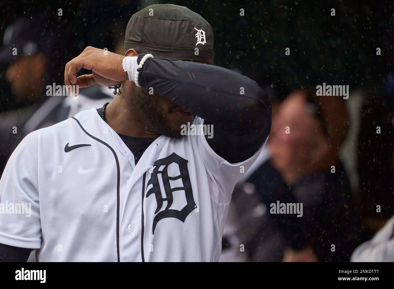 Detroit MI, USA. 13th Apr, 2022. Detroit center fielder Akil Baddoo (60)  hots a homer during the game with Boston Red Sox and Detroit Tigers held at  Comercia Park in Detroit Mi. David Seelig/Cal Sport Medi. Credit: csm/Alamy  Live News Stock Photo - A